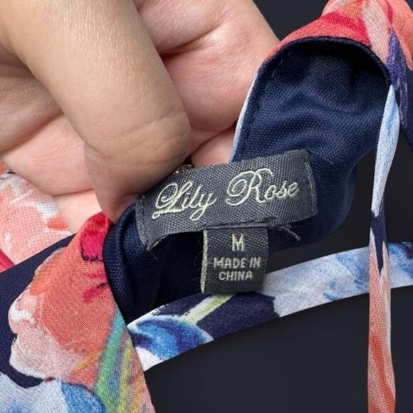 Lili Rose Maxi Dress Printed Back Floral Boho Blue Orange Summer Size Medium - Picture 7 of 10